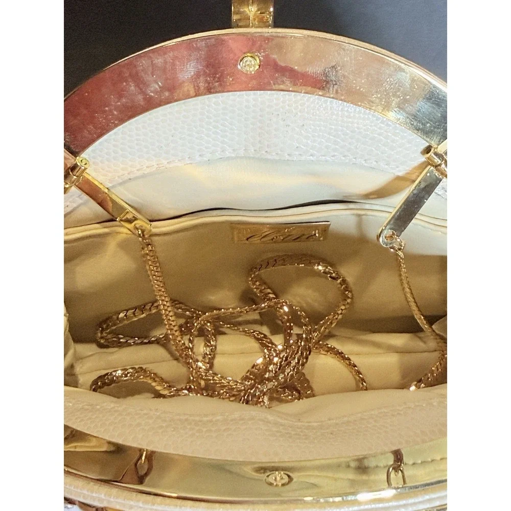 Elan Ivory Evening Clutch Rhinestone Crystal Purse Gold Chain Wedding Bag